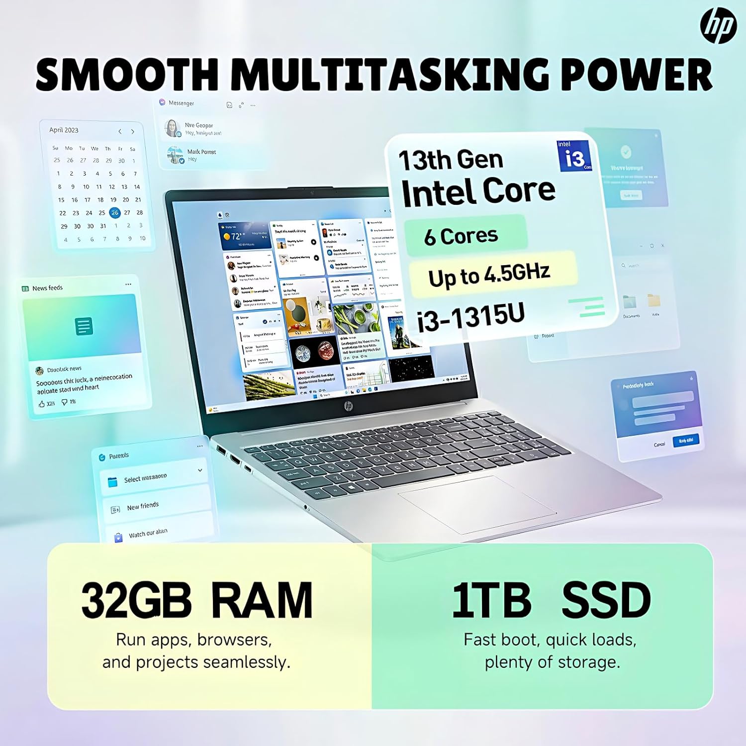 HP 15.6 Touchscreen Laptop for Student & Business, Intel Core i3-1315U (Up to 4.5GHz), 20GB RAM, 512GB SSD, Copilot AI, Wi-Fi 6, HD Camera, Windows 11 Pro, Natural Silver, w/RECOLX AI Voice Recorder