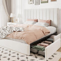 Allewie Full Size Storage Bed Frame, Vertical Channel Tufted Adjustable Headboard, Velvet Upholstered Platform Bed with 4 Oversized Underbed Drawers, Wooden Slats Support, No Box Spring Needed, White