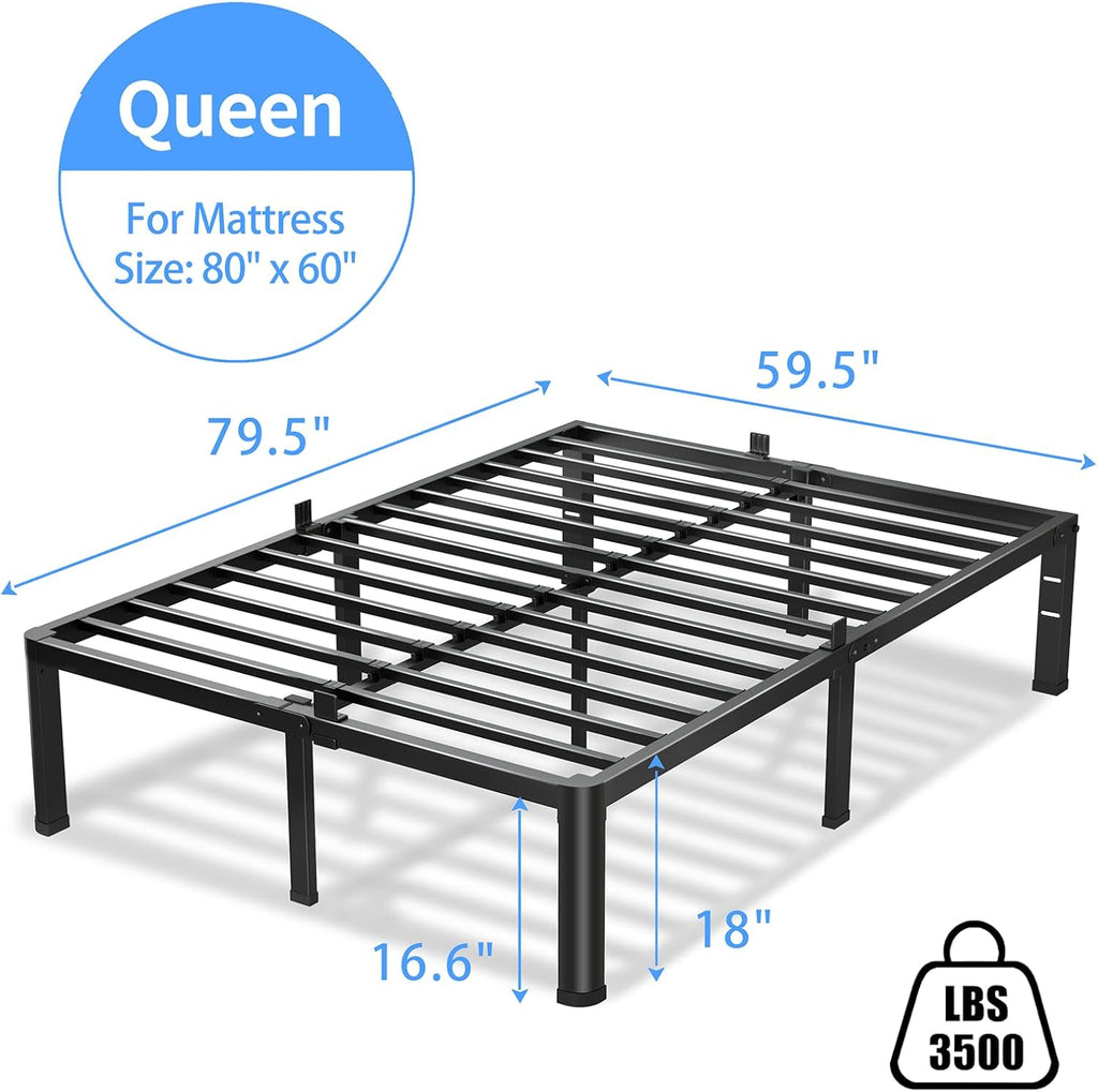 VIPSHOW 18 Inch Queen Bed Frame, 3500Lbs Heavy Duty Metal Platform with Round Corner Legs Mattress Slide Stopper, Steel Slat Support No Box Spring Needed, Noise Free, Non-Slip, Easy Assembly