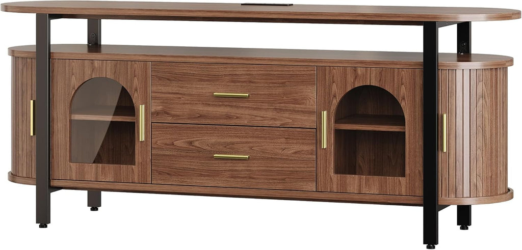 IRONCK Mid-Century TV Stand for TVs up to 70, Entertainment Center with Storage Drawer and Sliding Door, Walnut TV Console for Living Room, Bedroom