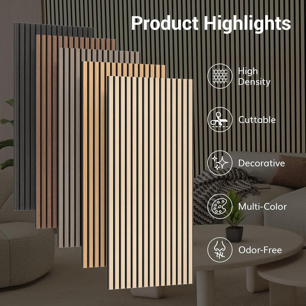 TONOR Wood Wall Panels for Interior Wall Decor, 4 Pack 47.2" x 23.6"(31ft²) Wood Slat Acoustic Panels, Soundproof Wall Panels for Noise Cancelling and Decoration, Living Room, Bedroom, Office, Teak