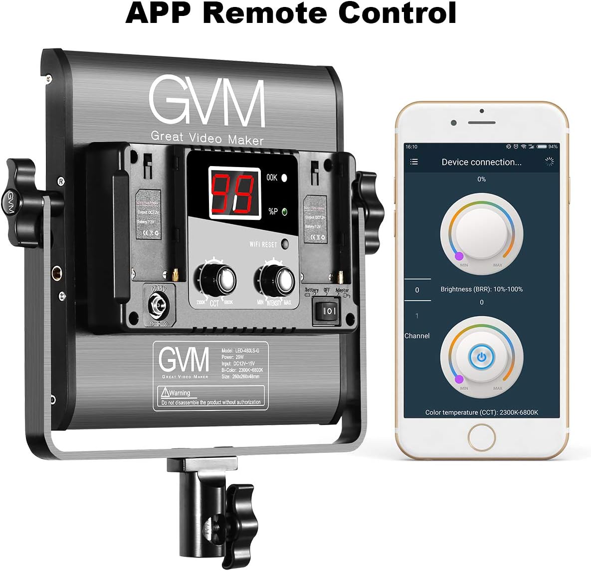 GVM 3 Pack LED Video Lighting Kits, Bi-Color Variable 2300K~6800K with Digital Display, 10~100% Brightness, CRI97+ TLCI97 Led Video Light Panel, Barndoor, App Control
