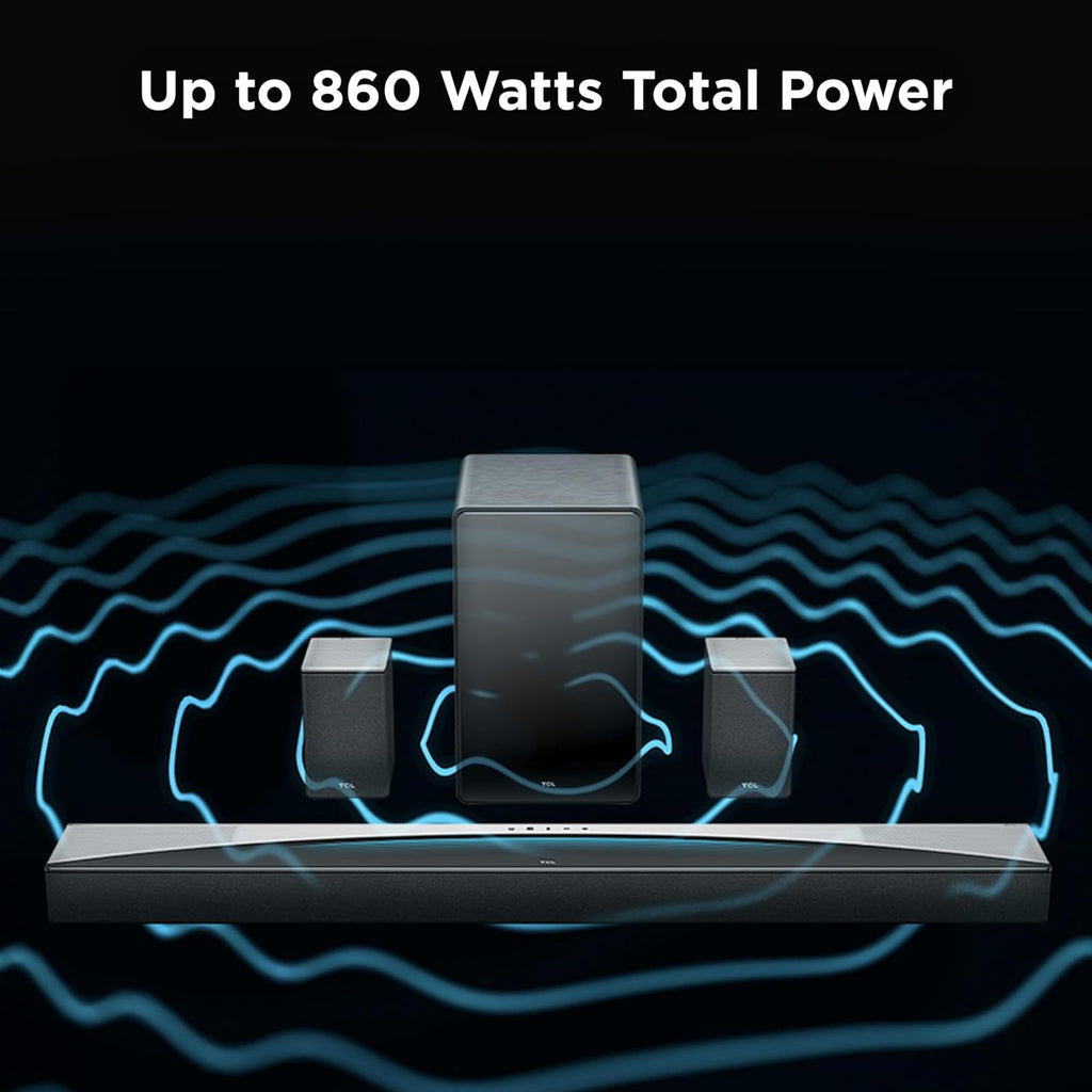 TCL Q85H 7.1.4 Surround Sound Bar with Wireless Subwoofer for Smart TV | Dolby Atmos DTS:X Sound System | 860W Power Bluetooth Home Theater Speaker | App Control & Remote Control | Latest Model
