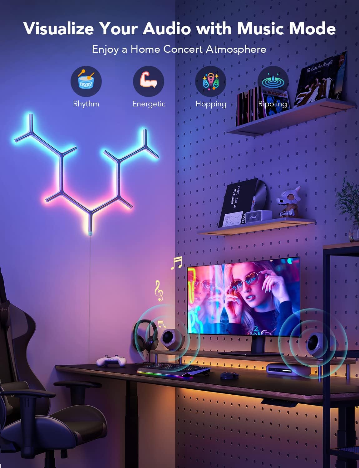 Govee Glide Y RGBIC LED Wall Lights, Smart Wi-Fi Gaming Lights with Music Sync, DIY and Timer Feature, LED Lights for Gaming Room, Wall Light 7 Pack