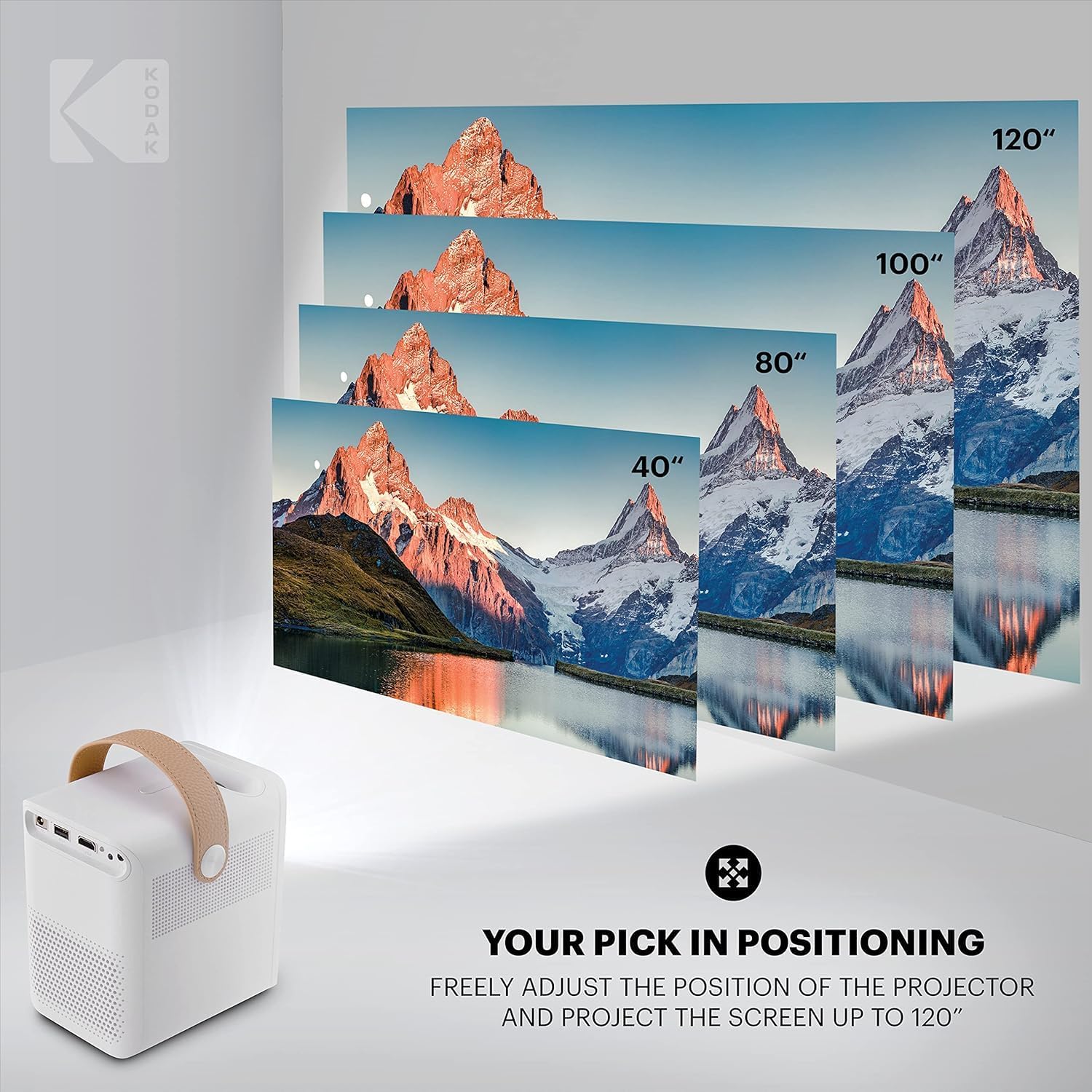 KODAK FLIK HD9 Smart Projector - White, 1080p HD - Smart TV with Android TV 10 & Google Assistant Remote - Portable Mini Projector 40"-150" Projection Range - Wi-Fi & Bluetooth 5.0 Wireless Casting