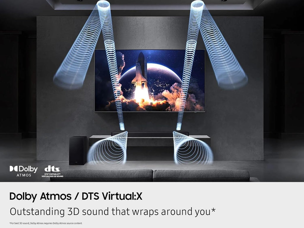 Samsung Q-Series Soundbar HW-Q600F, 3.1.2 Channel, Dolby Atmos Soundbar with Wireless Subwoofer, Q-Symphony, Adaptive Sound, SpaceFit Sound, Game Pro Mode, 4K Pass-Through Home Theater Audio System