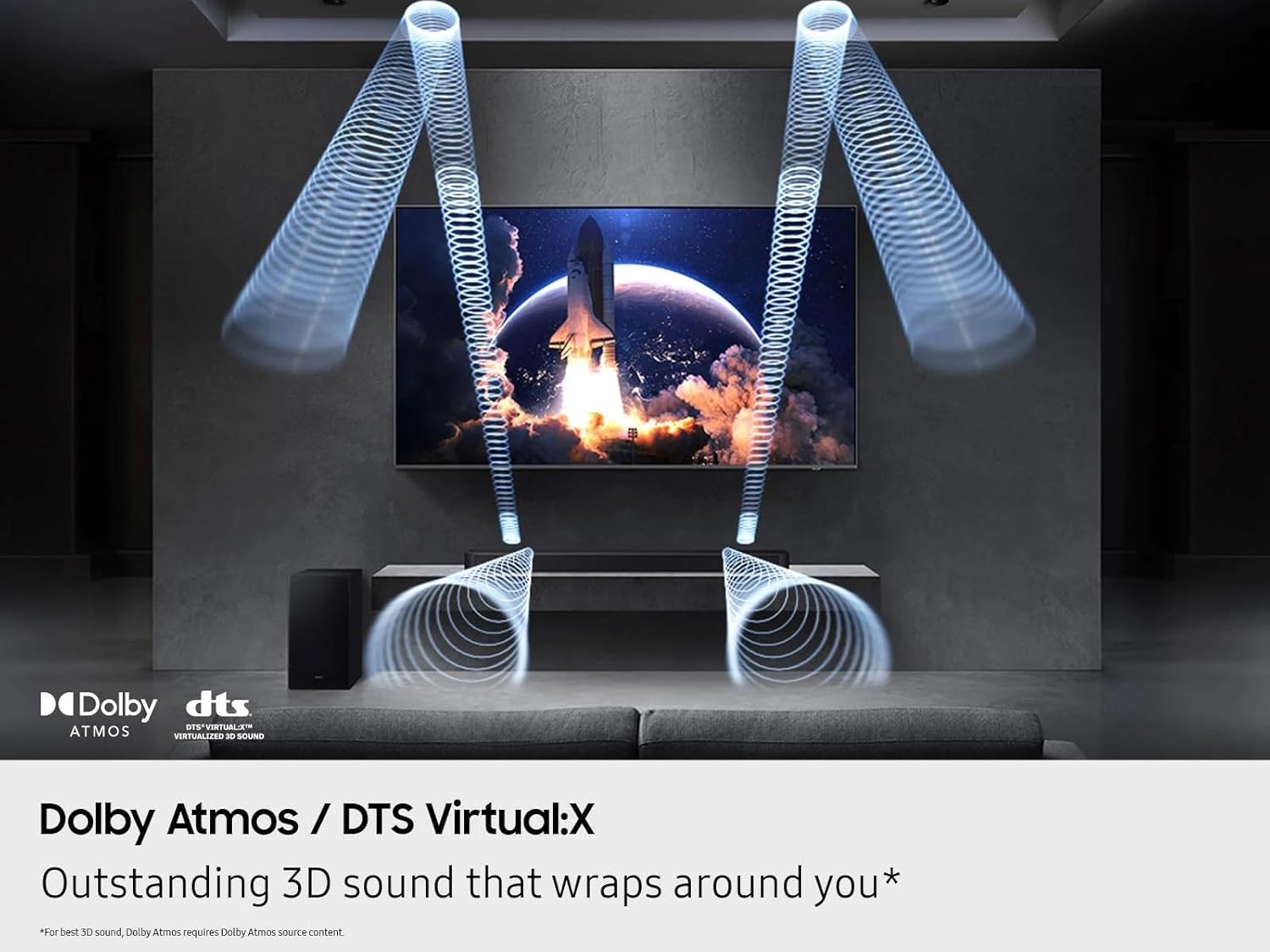 Samsung Q-Series Soundbar HW-Q600F, 3.1.2 Channel, Dolby Atmos Soundbar with Wireless Subwoofer, Q-Symphony, Adaptive Sound, SpaceFit Sound, Game Pro Mode, 4K Pass-Through Home Theater Audio System