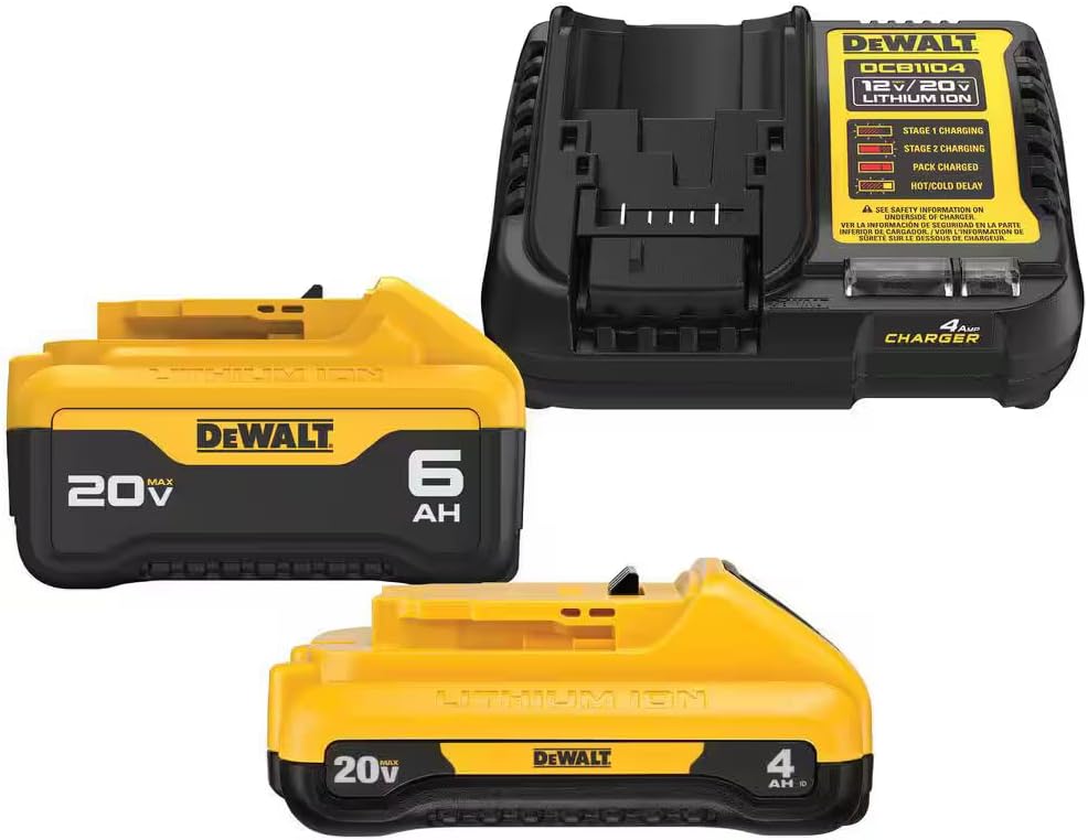 Dewalt 20V MAX Lithium-Ion 6.0Ah and 4.0Ah Battery and Charger Starter Kit