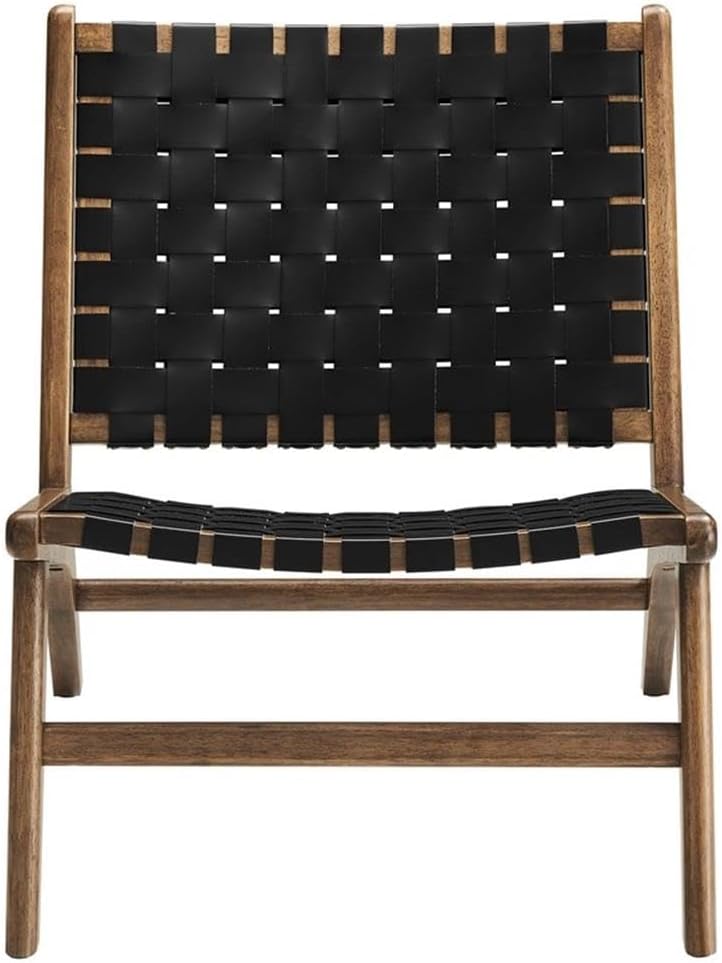 Modway Saoirse Faux Leather Wood Accent Lounge Chair in Walnut Black