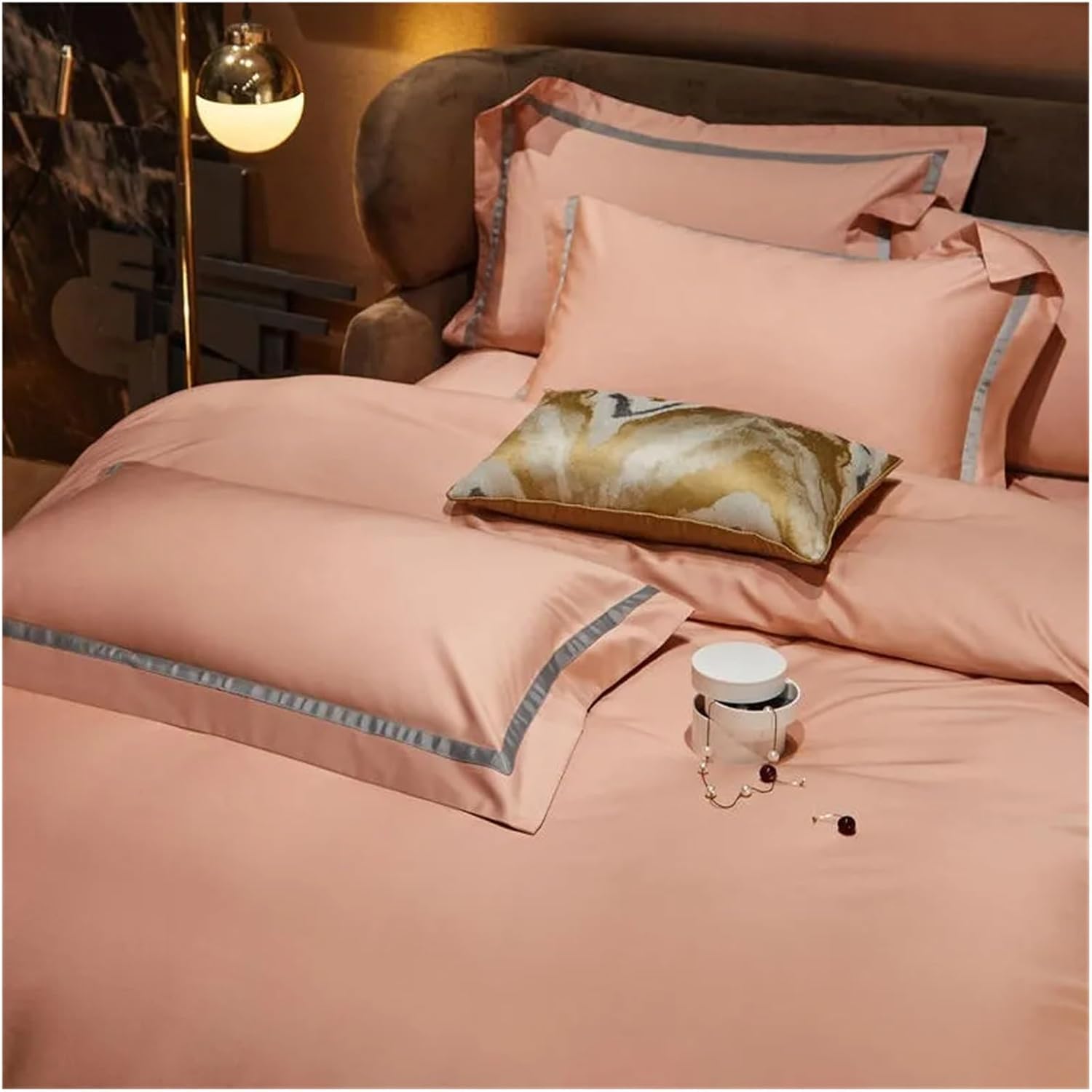 Gray Smooth Soft Rich Color 1000TC Long Staple Cotton Simple Chic Wide Edge 4Pcs Bedding Set Duvet Cover Bed Sheet Pillowcases,Bedding