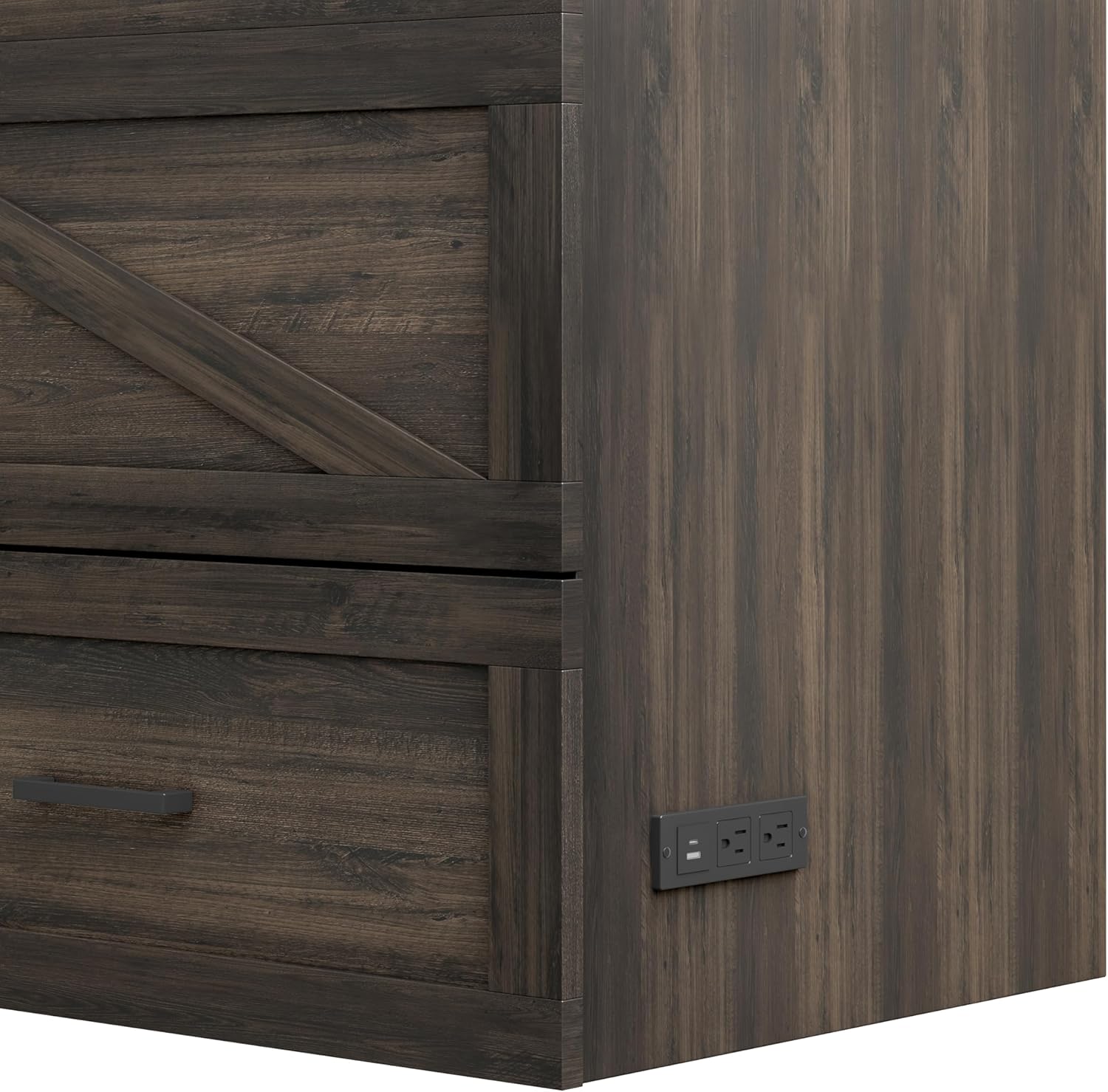 Bellemave Full Size Murphy Bed with Charging Station and Storage, Farmhouse Murphy bedframe with Foldable Panel, Noisy Free, for Guest Bedroom, Living Room, Office, Rustic Gray
