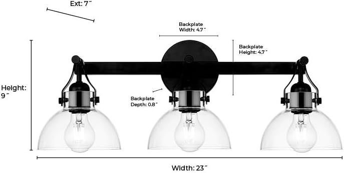 ML Lighting | 24103-MB | Indoor 3 Light Vanity in Matte Black with Clear Glass Shade | Elegant and Versatile Design for Any Bathroom
