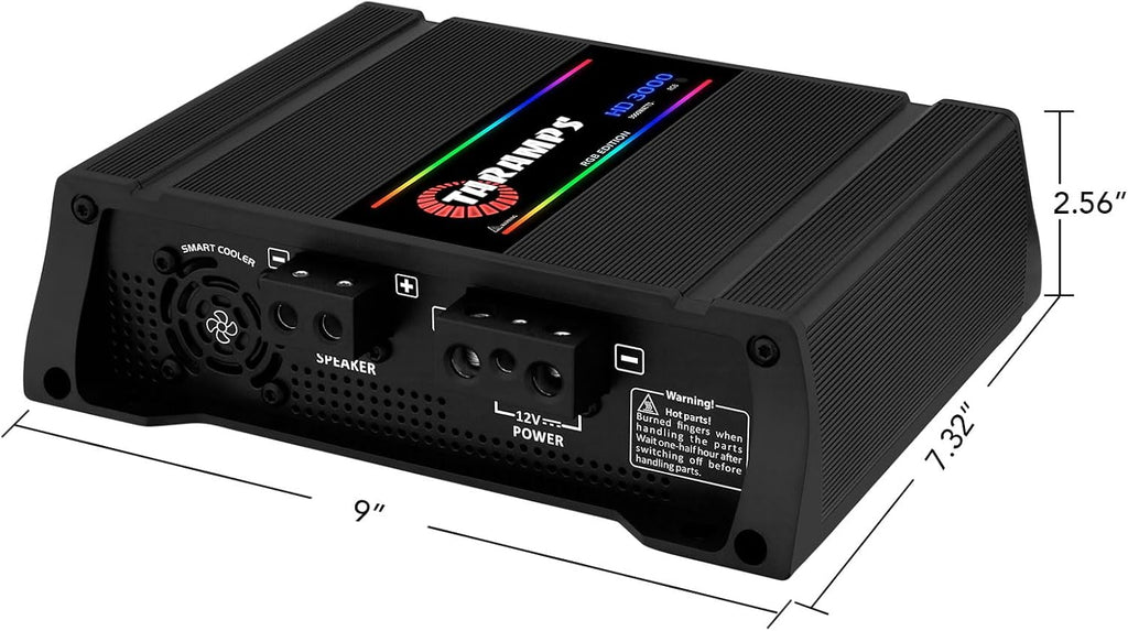 Taramps HD 3000 1 Ohm Black RGB 1 Channel Amplifier 3000 Watts RMS Digital, 108 RGB Effects, Crossover, Low/High Pass, Bass Boost, Car Audio System, Monoblock Full Range, LED Monitor Indicator, HD 3k