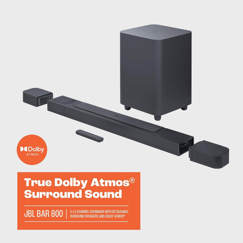 JBL Bar 800-5.1.2-Channel soundbar with Detachable Surround Speakers and Dolby Atmos®, 10” Wireless subwoofer, Built-in Wi-Fi with AirPlay, Alexa Multi-Room Music and Chromecast (Black)