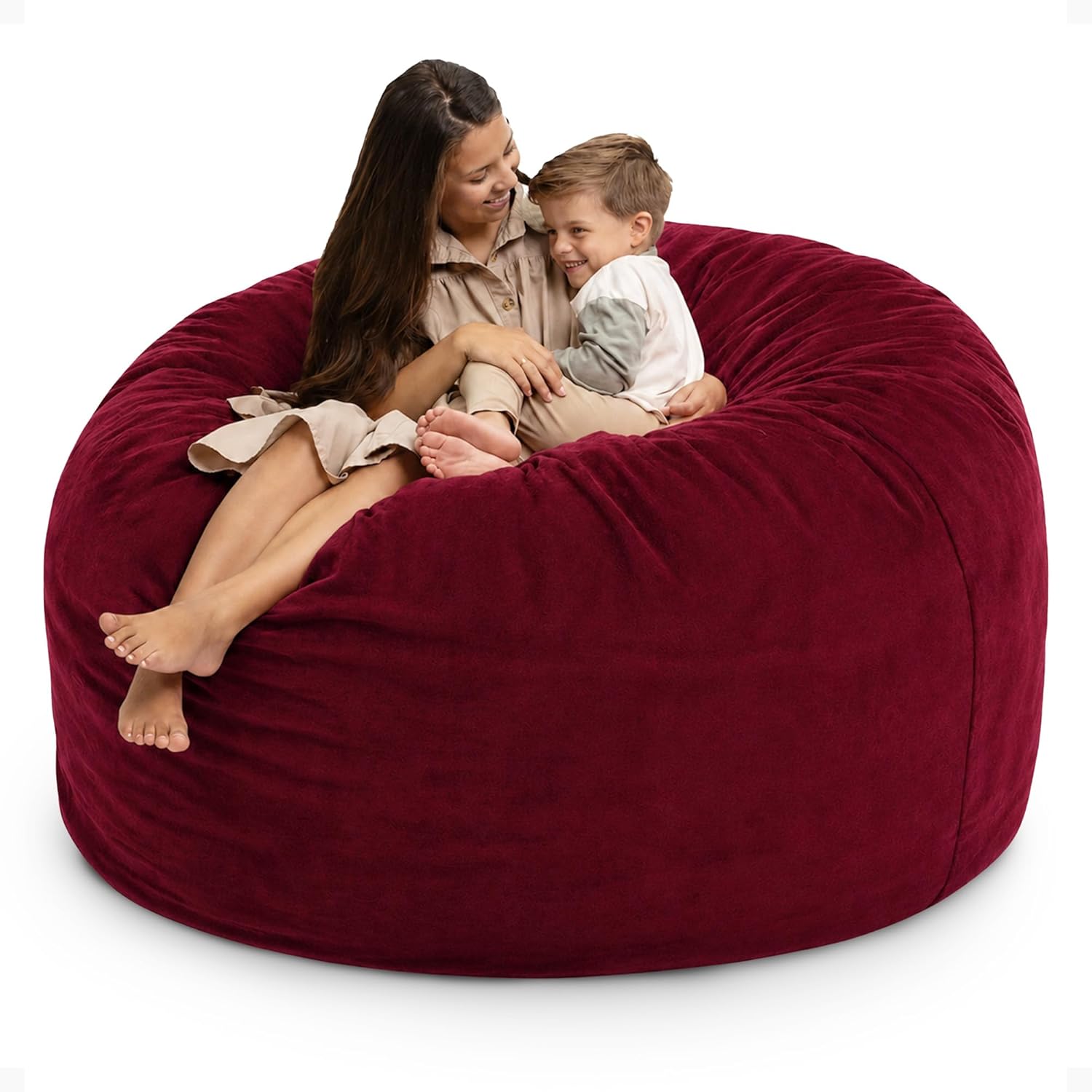 ULTIMATE SACK 6000 6-Foot Bean Bag Chair, Burgundy Suede Cover – Oversized Foam Lounger, Floor Seat, Small Sofa, or Couch Bed for Living Area, Gaming Room, or Reading Lounge