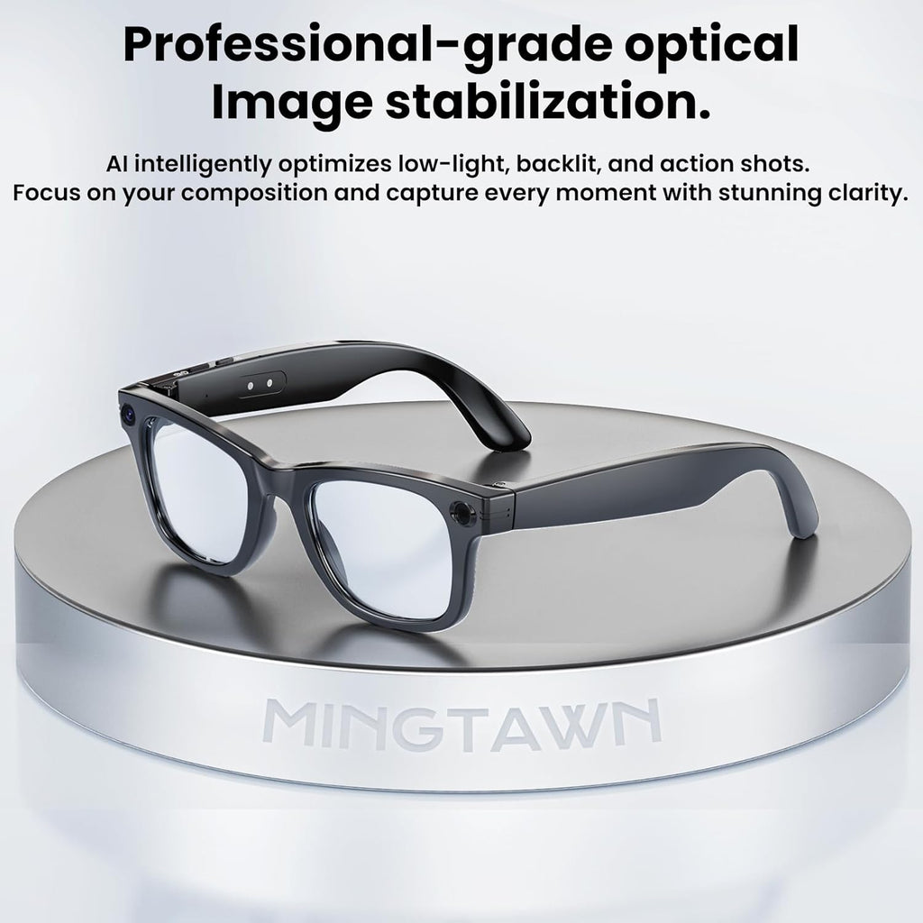 Mingtawn AI Smart Glasses 4K HD Camera, BT Call, 800W Anti-Shake Camera Glasses with Video Recording Dual Mic, Simultaneous Interpretation/GPT Identify Objects, 270mAh Photochromic Glasses（Black