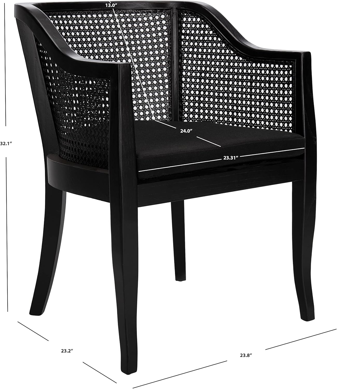 SAFAVIEH Furniture - Rina Cane Dining Chair - 17.1" Seat Height - Black - Rattan - Coastal Cane Design - Ideal for Dining Room, Kitchen - Fully Assembled (DCH9501C)
