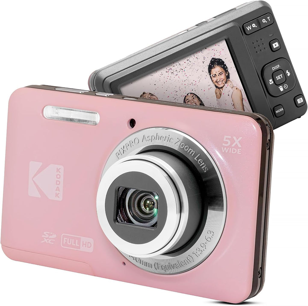 Kodak PixPro Friendly Zoom FZ55 16MP 1080p Full HD Digital Camera with 5X Optical Zoom Vlogging Camera (Pastel Pink)