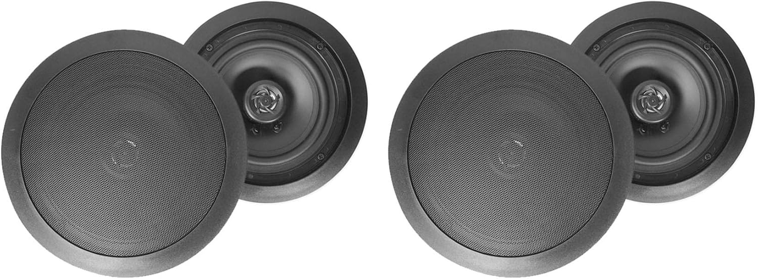 Rockville HC85 8-in 700-Watt in-Ceiling Home Theater Speakers 8-Ohm Black, Polypropylene Cone, Mylar Dome Tweeter, Paintable Grills, 4-Piece