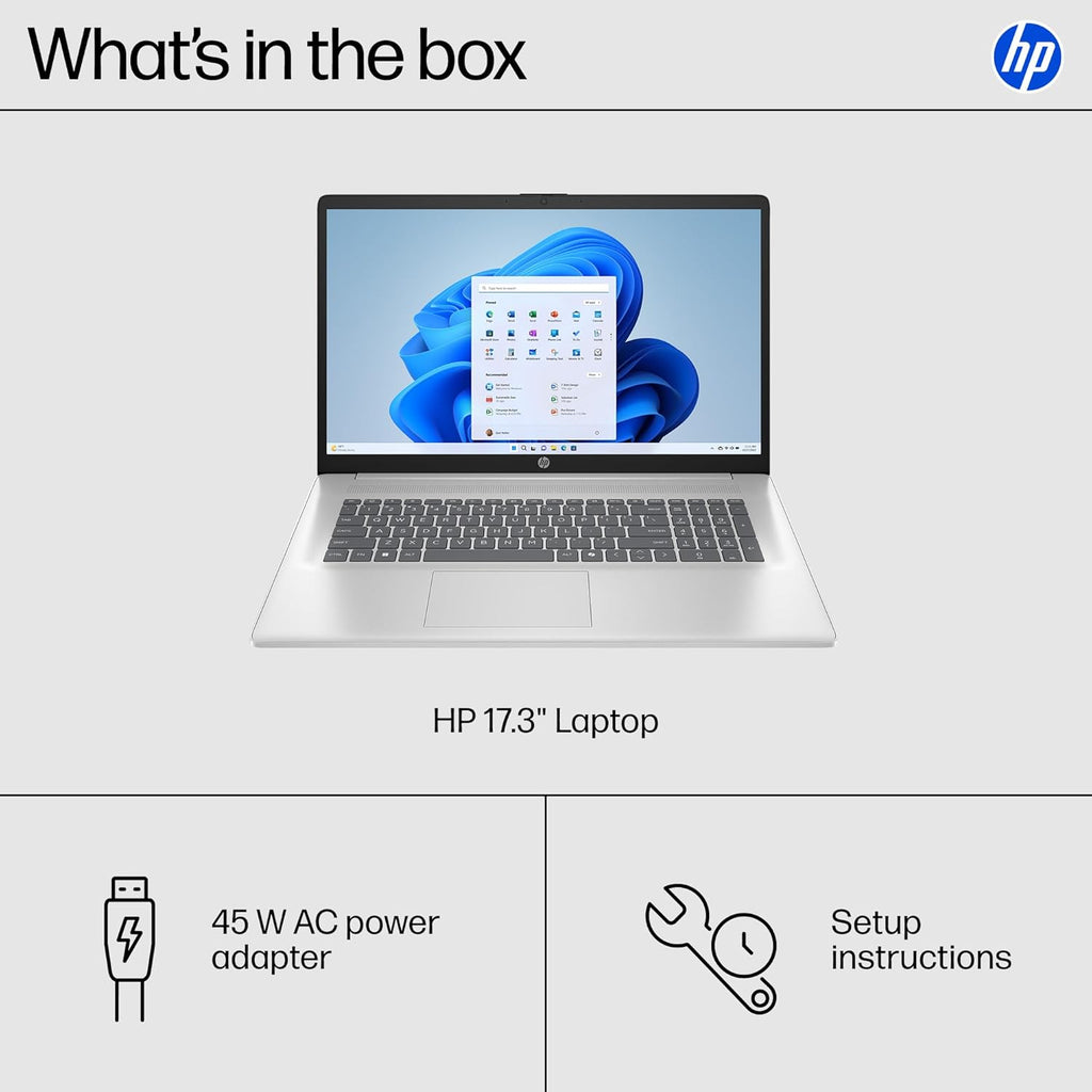 HP 17.3 inch Laptop, HD+ Display, AMD Ryzen 5 7520U, 16 GB RAM, 512 GB SSD, AMD Radeon Graphics, Windows 11 Home, Natural Silver, 17-cp2199nr