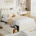 Garvee Full Size Bed Frame with 2 Flexible Drawers, Boucle Upholstered Platform Bed Frame with Bookcase Headboard, Bedframe for Kids/Girls, Easy Assembly, No Box Spring Needed, Noise Free, Beige