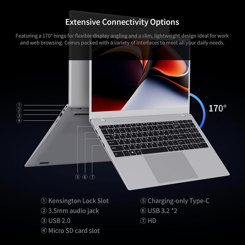 UOWAMOU 15.6 Inch FHD IPS Laptop 1920×1080 Display, Pentium Gold 6500Y Processor 16GB RAM 256GB SSD, Quiet Slim Portable Computer, USB3.2/Type‑C/WiFi5+BT5.0, Numeric Keypad, Office 2024