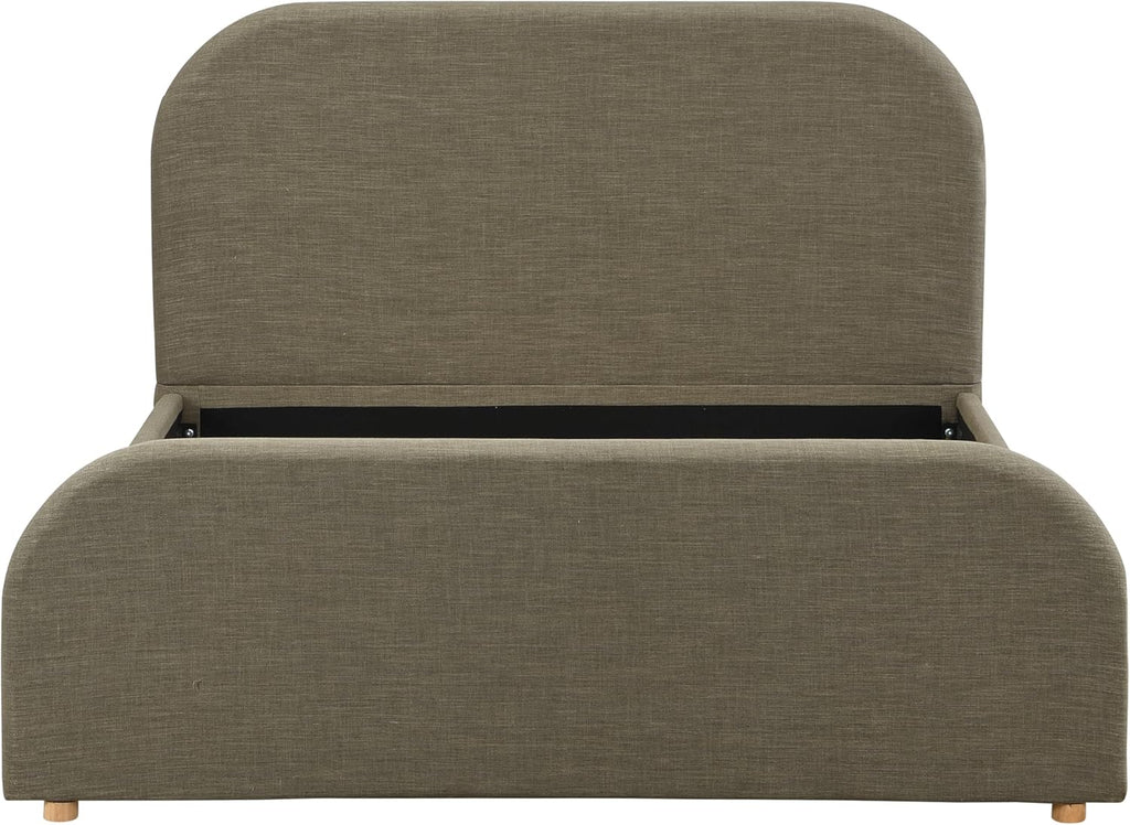 Merax Queen Size Bed Frame, Upholstered Linen Platform Bed with 43.7" Tall Headboard & Footboard, Solid Wood Base, Soft Curved Edges Design Queen Bedframe, No Box Spring Needed, Easy Assembly, Green