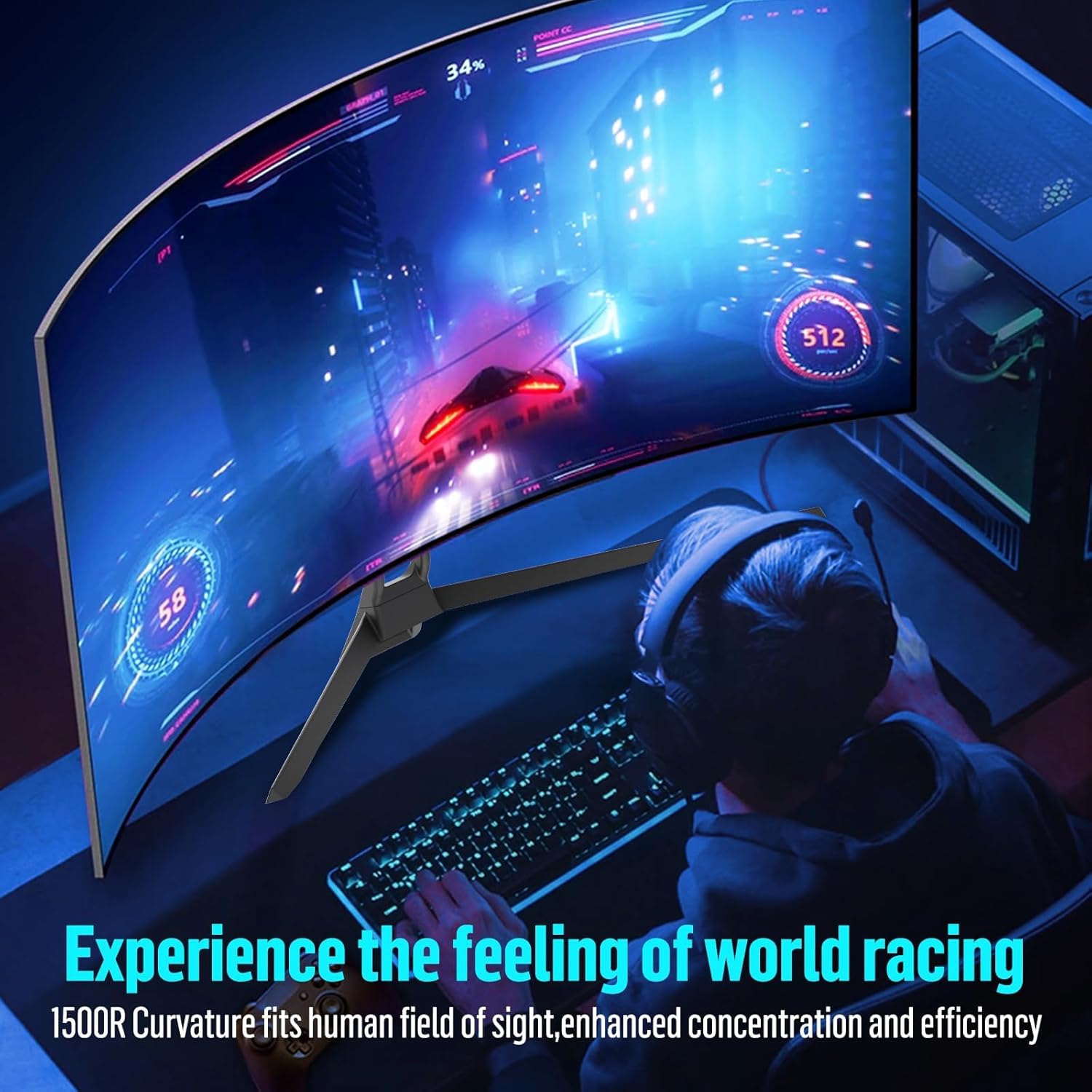 Gawfolk 34 Inch Ultrawide Curved Gaming Monitor, 21:9 UWQHD 3440x1440 165Hz Curved 1500R Computer Monitor PIP/PBP,1ms(MPRT) 128% sRGB,HDMI & DP,Tilt Adjustable,Panoramic for Office & Immersive Gaming