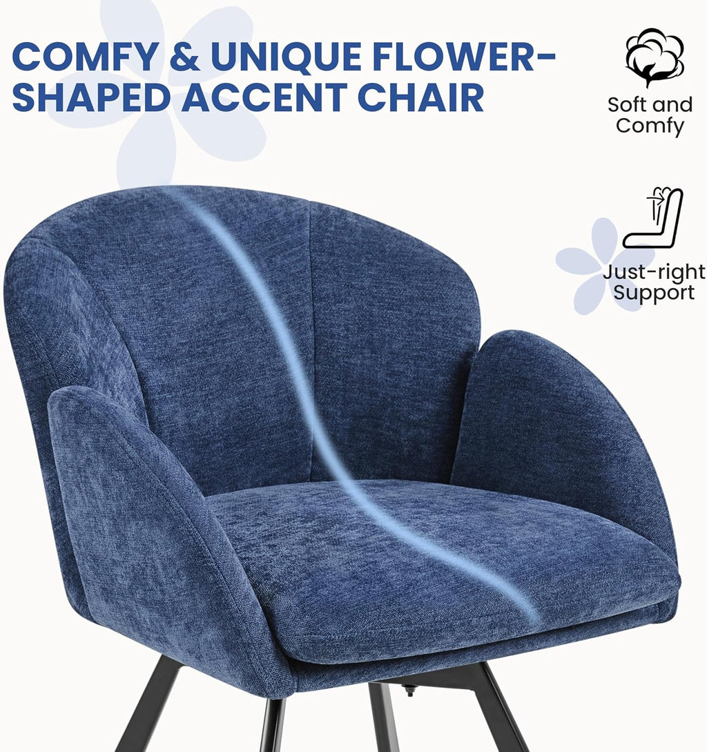 Yaheetech Swivel Accent Chair, Flower Chenille Armchair, Vanity Chair Side Chair with 360-Degree Swivel Base and Seat Cushion for Living Room/Bedroom/Home Office/Makeup, Blue, Set of 2