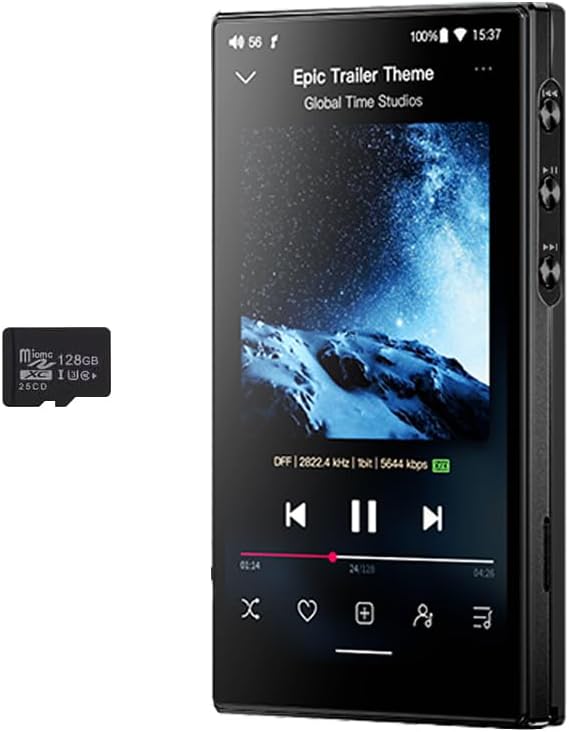 160G MP3 Player, JadeAudio/FiiO JM21(3+32G) Android 13 Hi-Res Music Player with Snapdragon 680, Bluetooth WiFi USB DAC 12.5H Playtime, up to 2TB (Black with 128G SD Card)