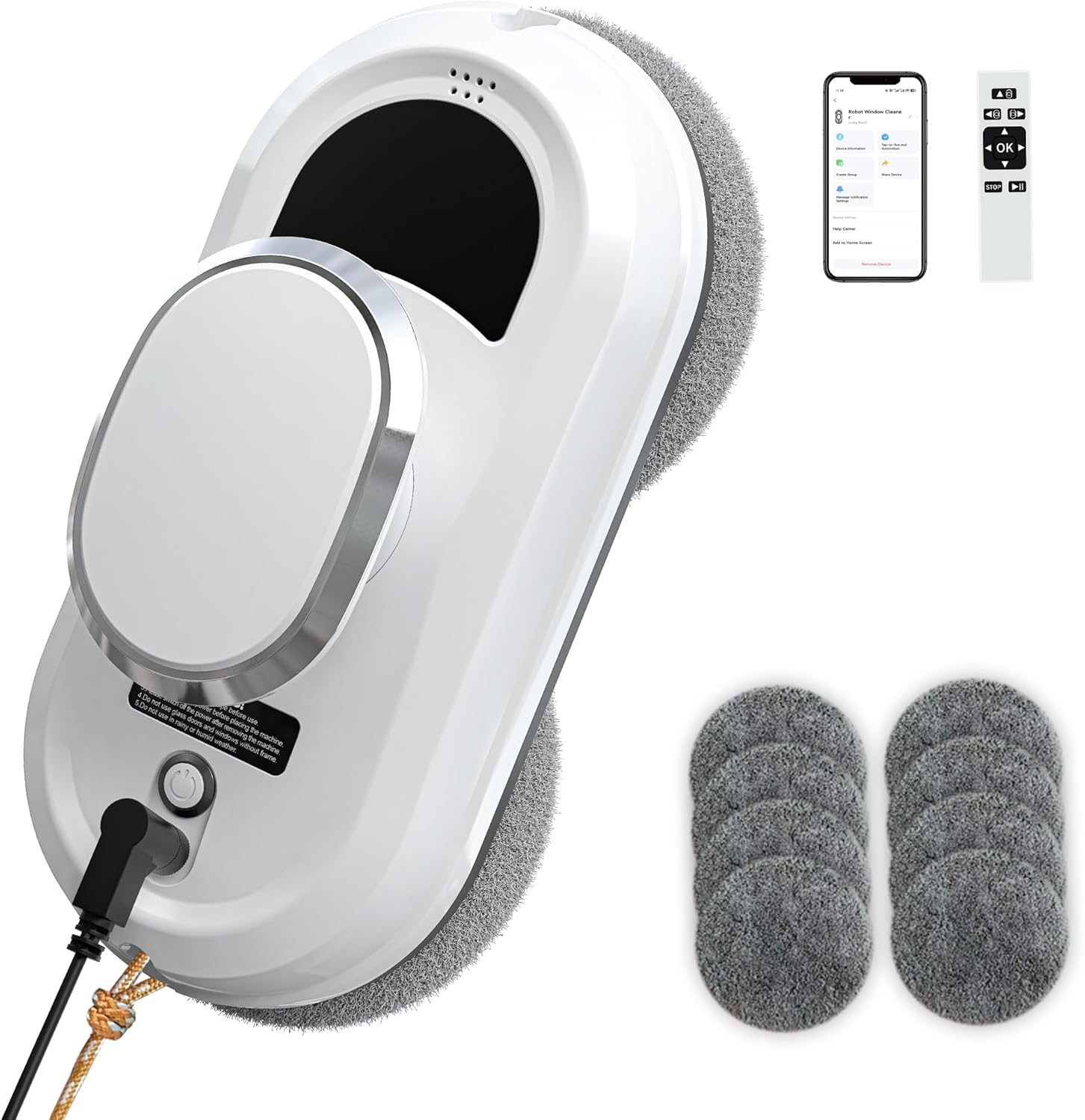 Automatic Window Cleaning Robot,Smart Robot Window Cleaner Inside/Outside,3000Pa Suction,Edge Detection,Intelligent Path Planning,Remote Control for high Glass,Shower,Mirror with 10 Rags(White)