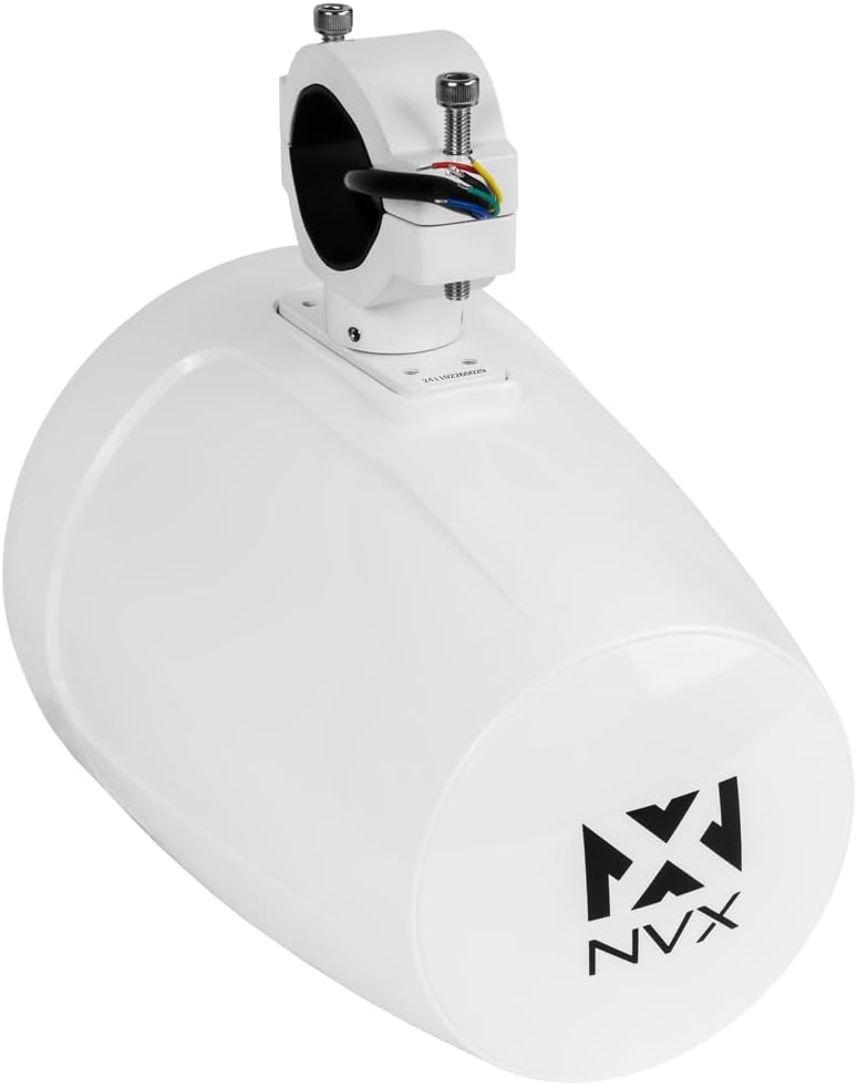 NVX MVTSP8W (Pair) - 750W Peak (250W RMS) 8" V-Series 2-Way Marine Tower Speakers with LED Lighting & 359° Swiveling Clamps - Sport White