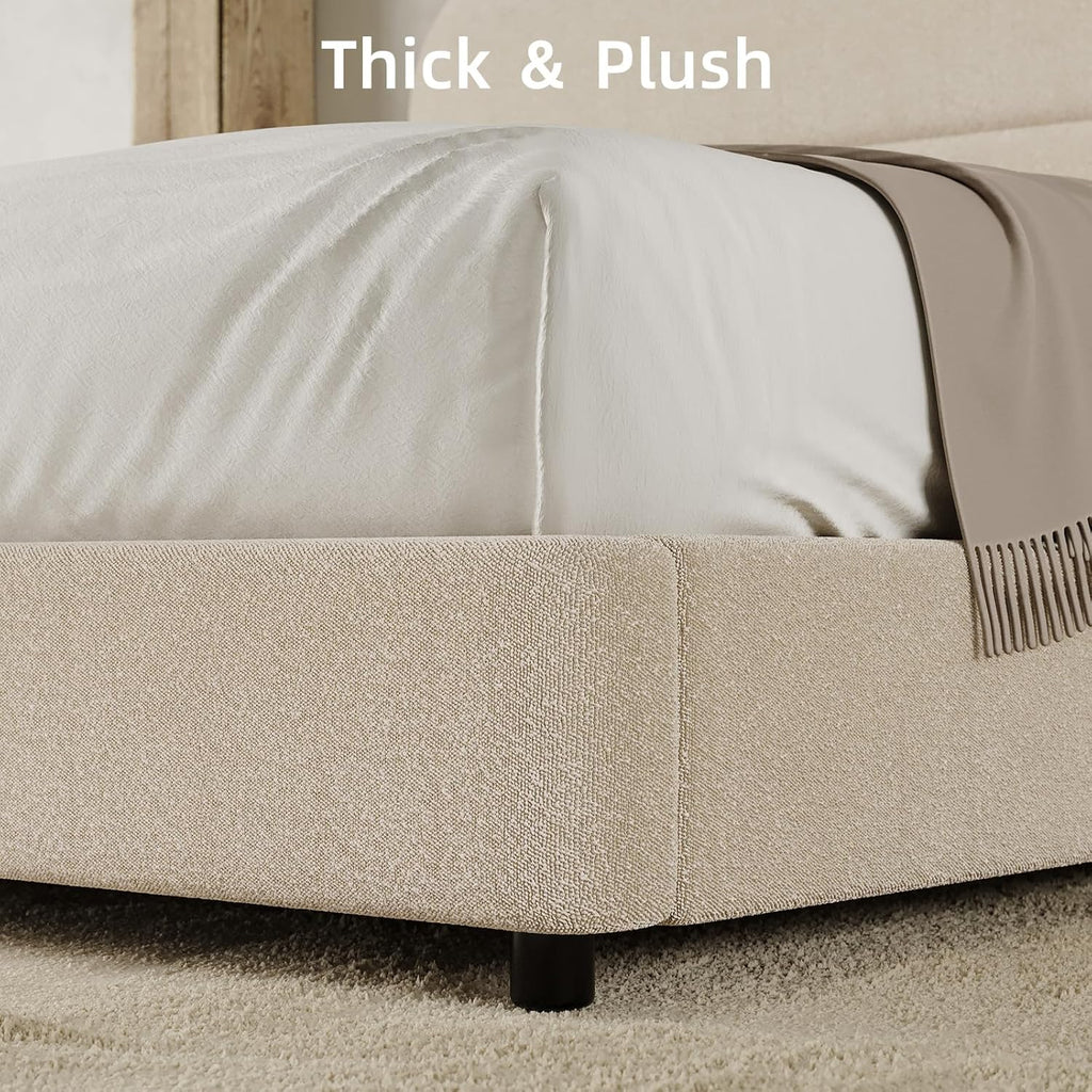 HOMBCK Full Size Boucle Bed Frame, Upholstered Bed Frame Full with Headboard, Soft BedFrame with Thickened Footboard, Soft Rounded Corners, No Box Spring Required, Easy Assembly, Cream