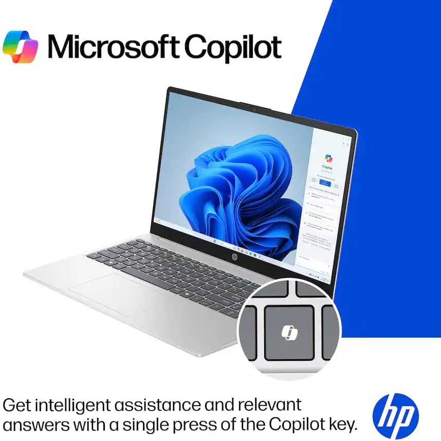 HP 15.6" Business Laptop with Microsoft Office 365 with Copliot AI, Quad-Cores Intel Processor, Windows 11 (Natural Silver, 16GB RAM)