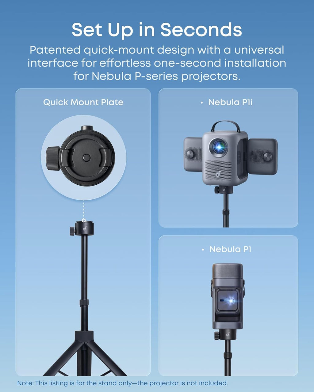 Nebula Quick-Mount Projector Stand, 1s Quick-Mount for Nebula P-Series Projectors, Universal Compatibility for More Projectors, 3.3kg Stable Support, 34cm Compact Foldable Design.