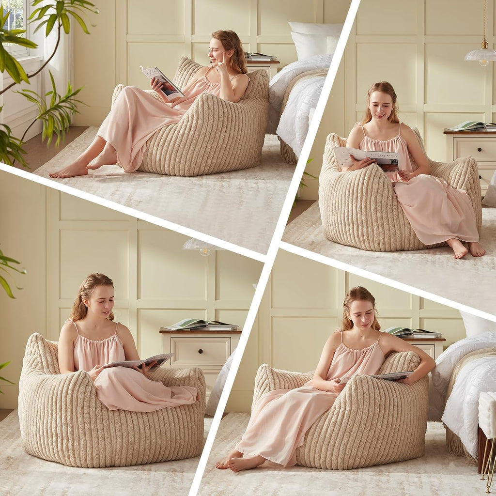 Achicsofar Giant Bean Bag Chairs for Adults Teens, Large Bean Bag Sofa Chairs with Filling Comfy Fuzzy BeanBag Chair with Armrests for Bedroom Living Room Reading