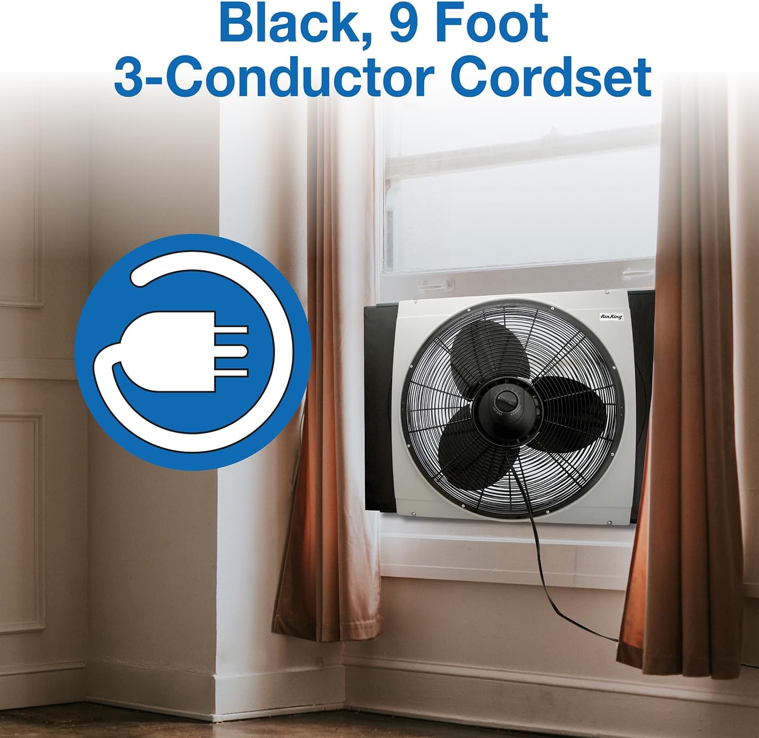 Air King 20" 1/6 HP Whole House Window Fan with 3-Speeds and Storm Guards for Circulation and Exhausting Air, 9166, Black