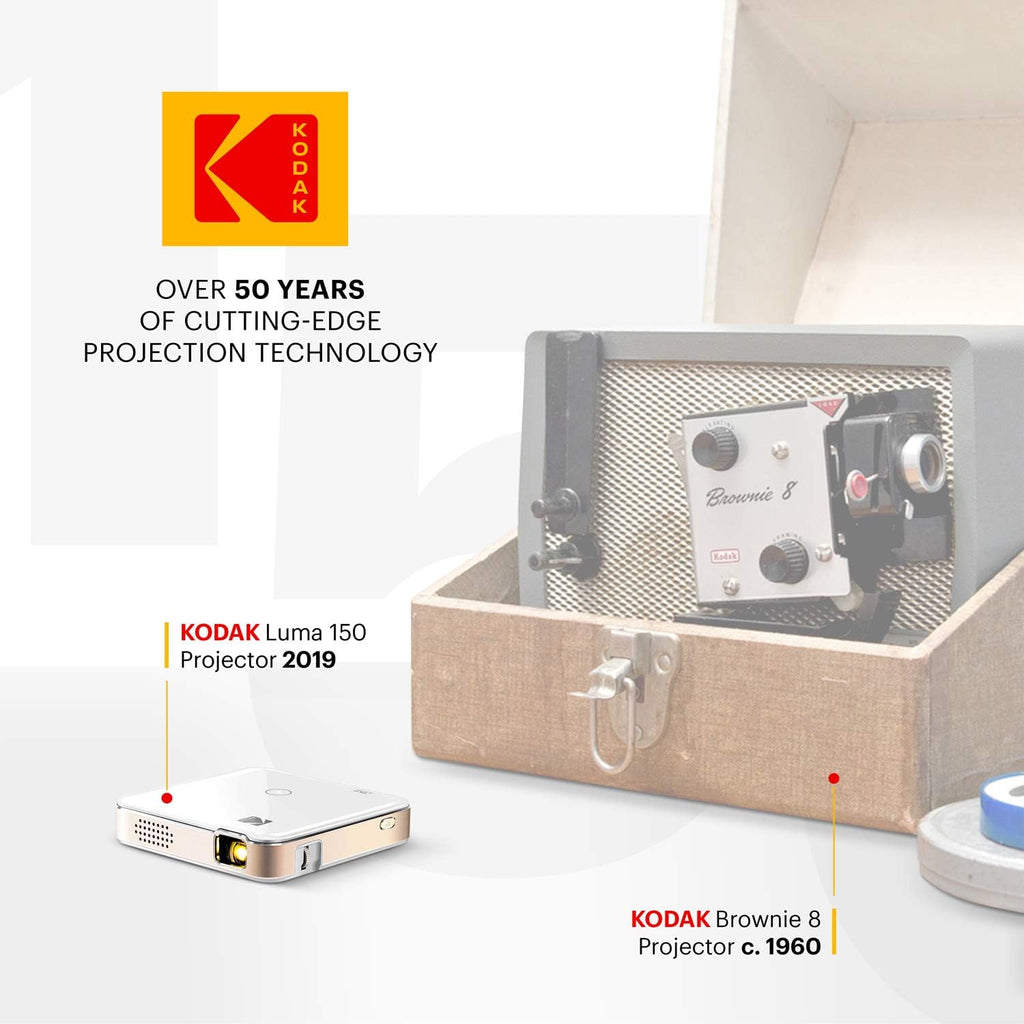 KODAK Luma 150 Pocket Projector | Portable Movie Projector w/ Built-In Speaker for Home & Office Produces Images Up to 150” - Includes Soft Case