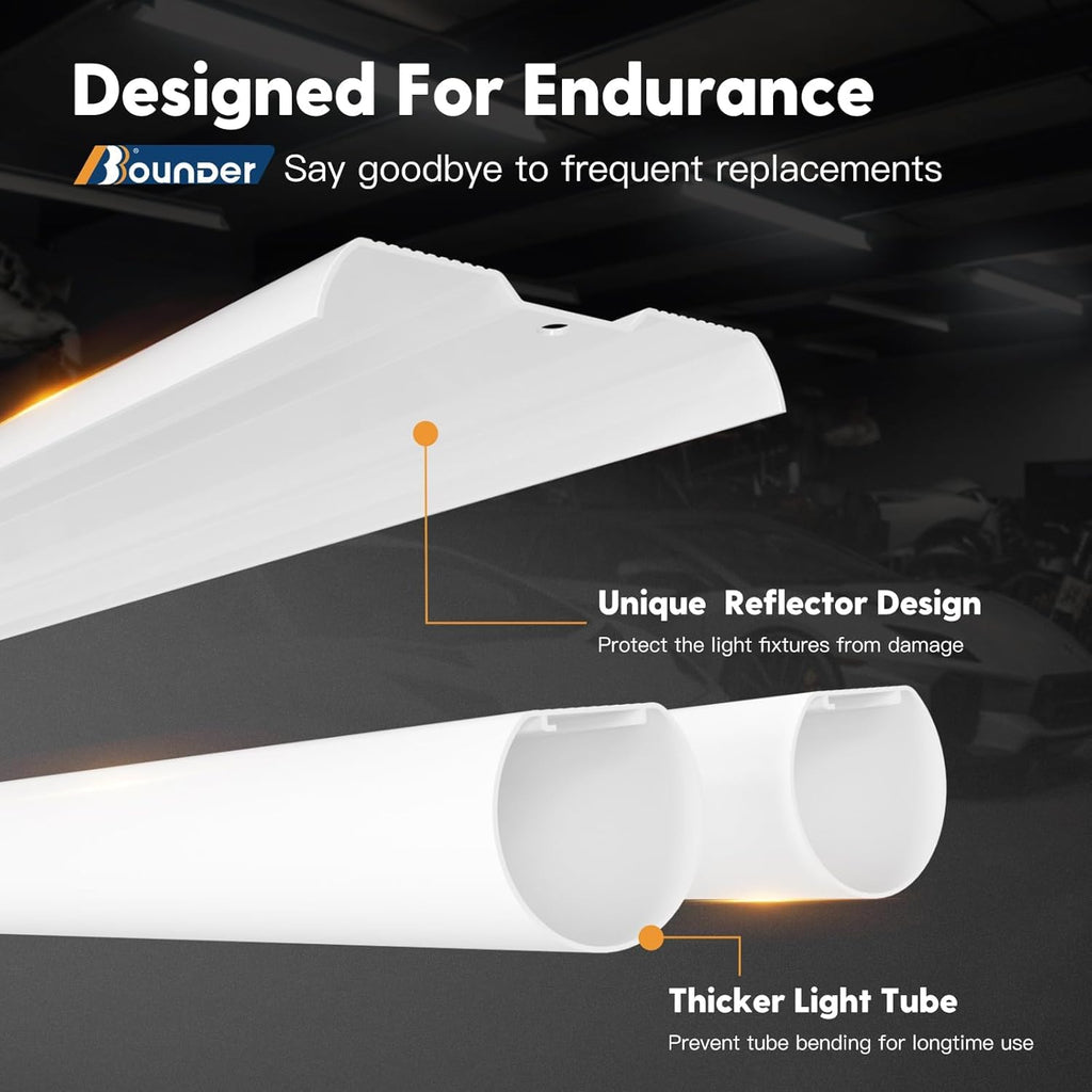 BBOUNDER 12 Pack Linkable LED Shop Light with Reflector, Super Bright 6500K Cool Daylight, 4400 LM, 4 FT, 48 Inch Integrated Fixture for Garage, 40W Equivalent 250W, Surface & Suspension Mount, Black