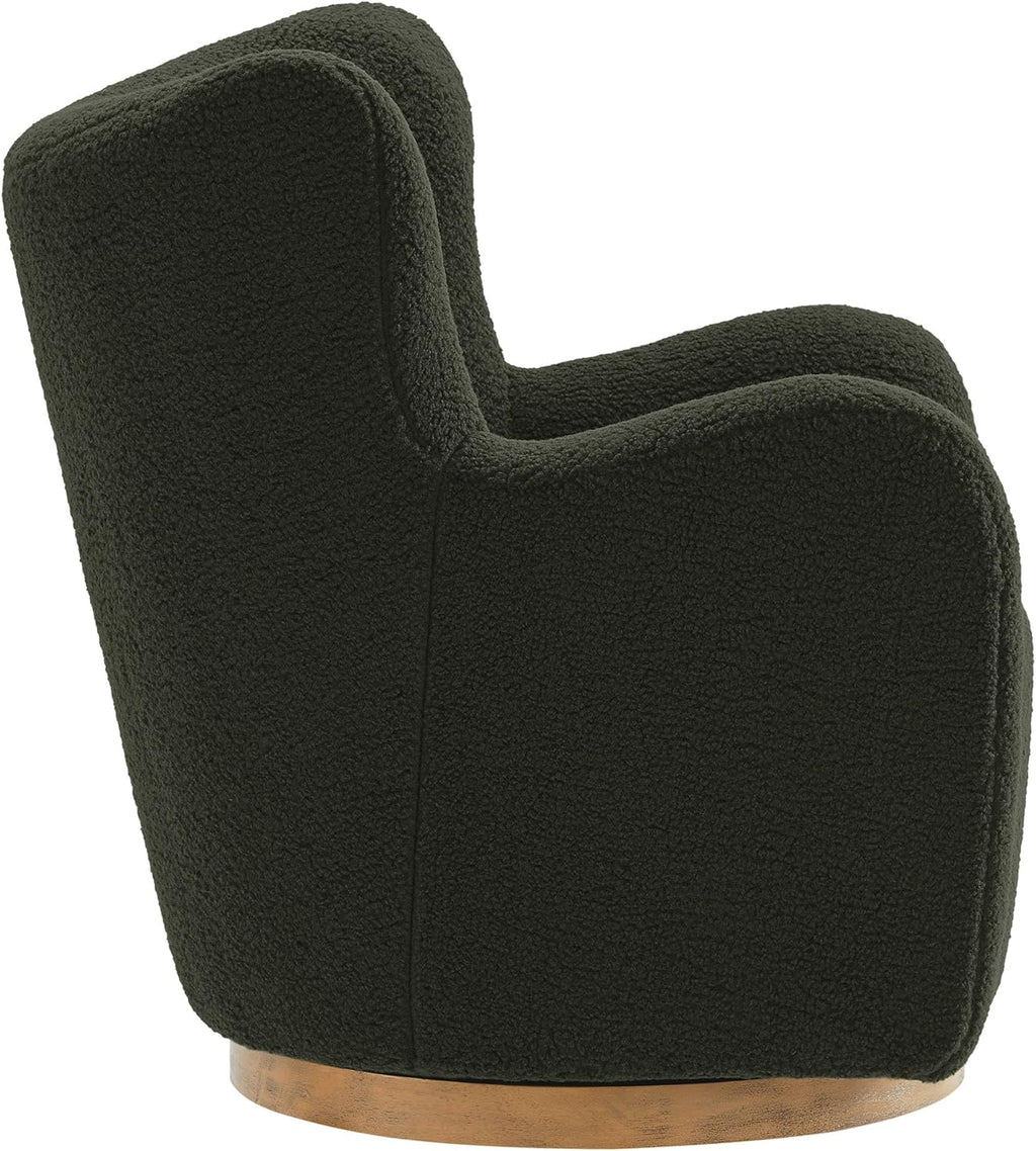 Modway Montrose Swivel Wingback Accent Chair in Fern Walnut Sherpa Teddy Fabric – Modern Furry Barrel Chair with 360-Degree Swivel Base – Soft and Comfy Living Room Chair
