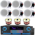 Technical Pro Home Theater Sound System Kit - 2000 Watts Bluetooth Amplifier w/ 6 Qty of 8" Framed Ceiling Speakers 300 W Each, 300 ft Speaker Wire & Remote for Home, Bar, Office, Restaurant