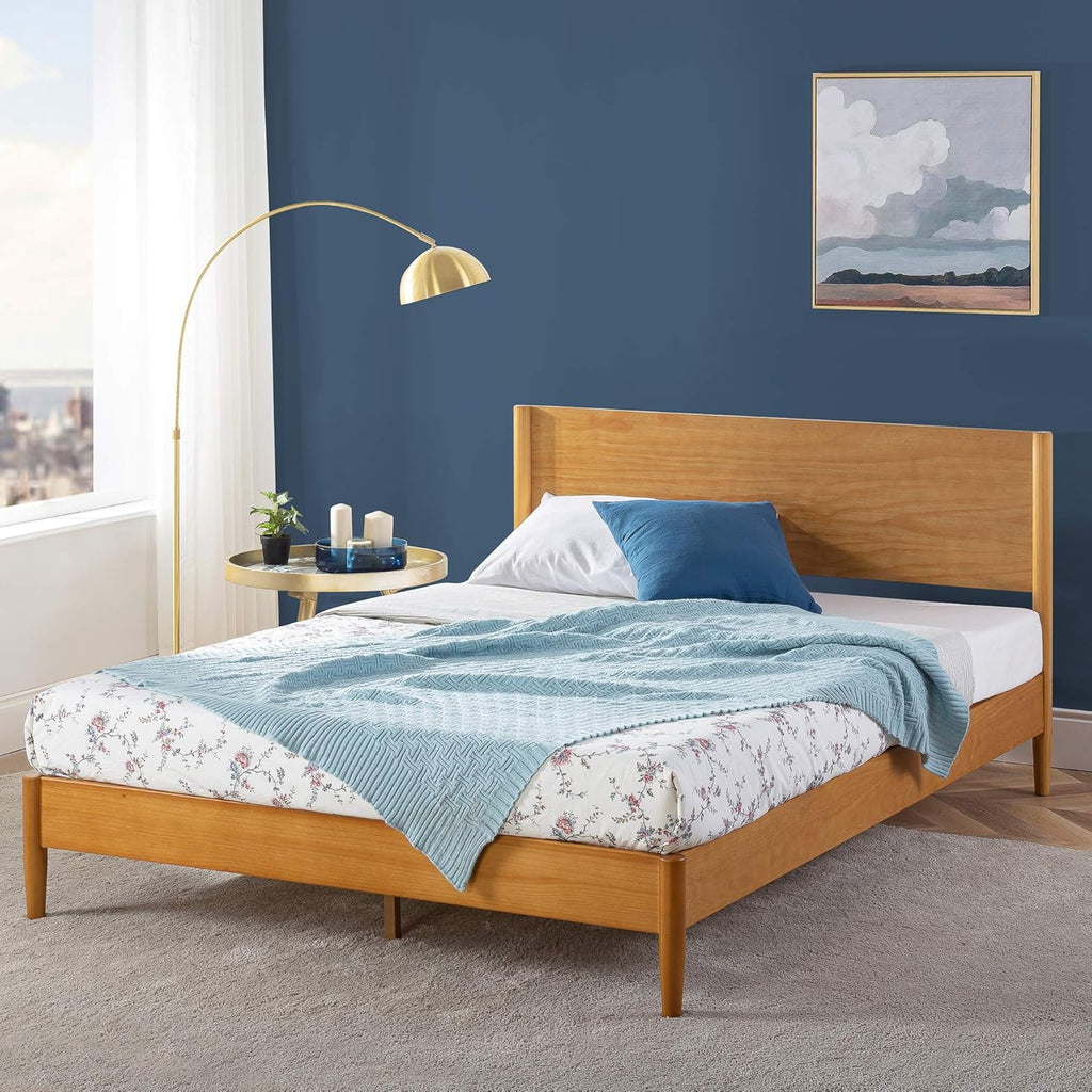 Zinus Allen Mid Century Wood Platform Bed Frame, Solid Wood Foundation, Wood Slat Support, No Box Spring Needed, Easy Assembly, Queen