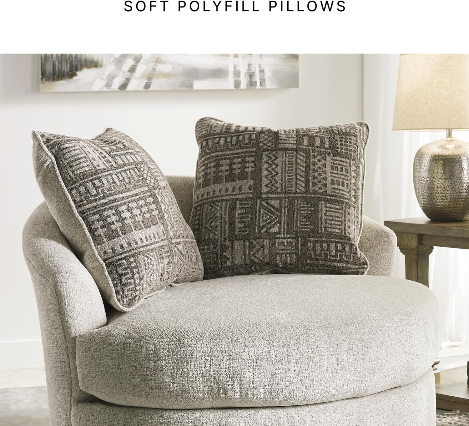 Signature Design by Ashley Soletren Contemporary Chenille 360-Degree Swivel Accent Chair, Off-White