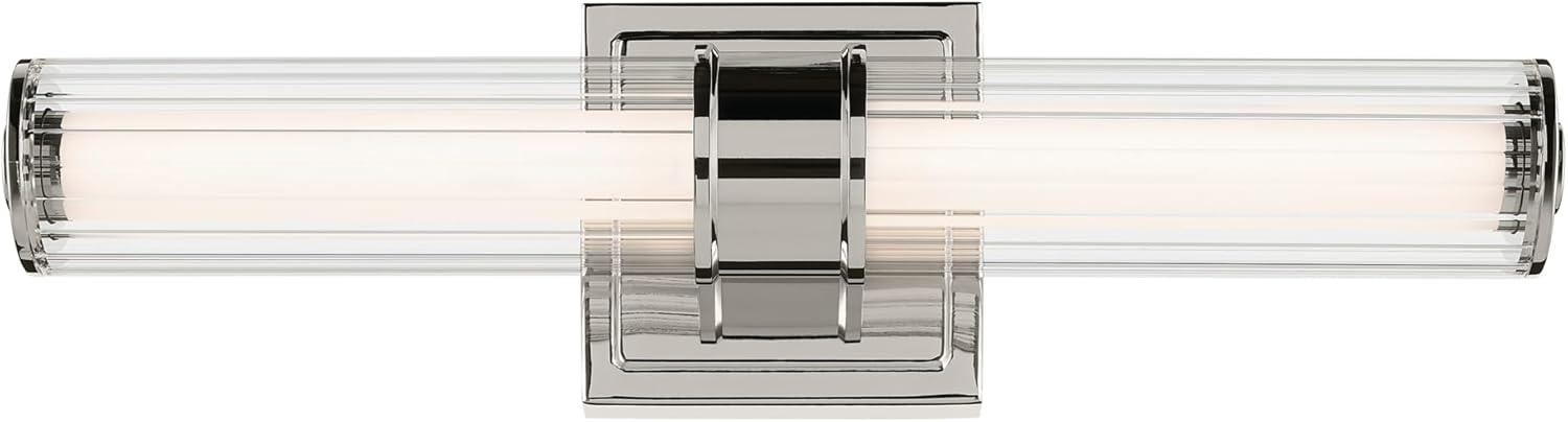 Kichler Laurene 18.5" LED Linear Bath Bar Vanity Light Fixture with Clear Fluted Glass in Polished Nickel for Bathroom Over Mirror (18.5" x 5" x 4.25") 55195PNLED