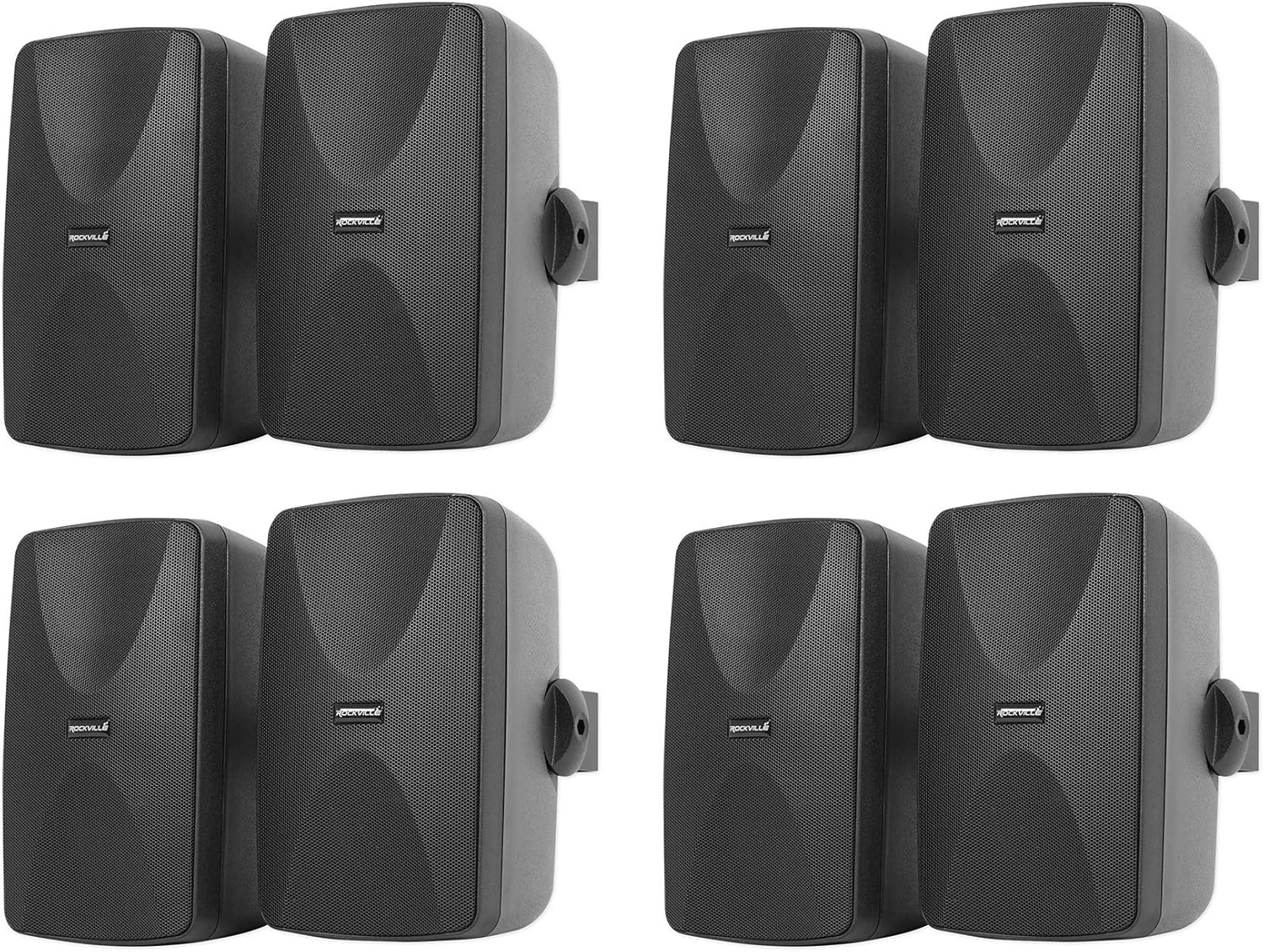 Rockville WET-7020B Black 5.25" 70V IPX55 Indoor/Outdoor Wall Speakers with 4-Way Swivel Brackets, Built-in Transformer tap Switch, Waterproof ABS & Aluminum Grill, for Multi-Room Home Audio, 4-Pairs