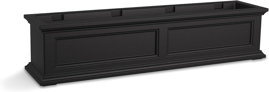 Mayne Fairfield 4ft Window Box, Self Watering Flower Box with Double Wall Design, All Season Fade Resistant Outdoor Window Planter With Steel Mounting Bracket, Black