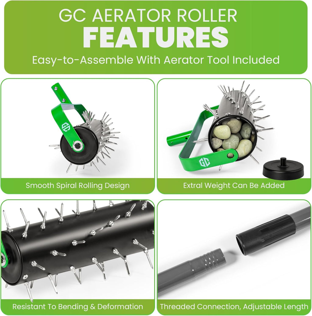 GrdnCare Rolling Lawn Aerator Tool, Heavy-Duty Manual Aerator Lawn Tool - 42 Spike Aerator Lawn Tool with 71" Adjustable Handle for Compact Soil -Push Soil Penetrator for Farm Care & Garden Yard Patio