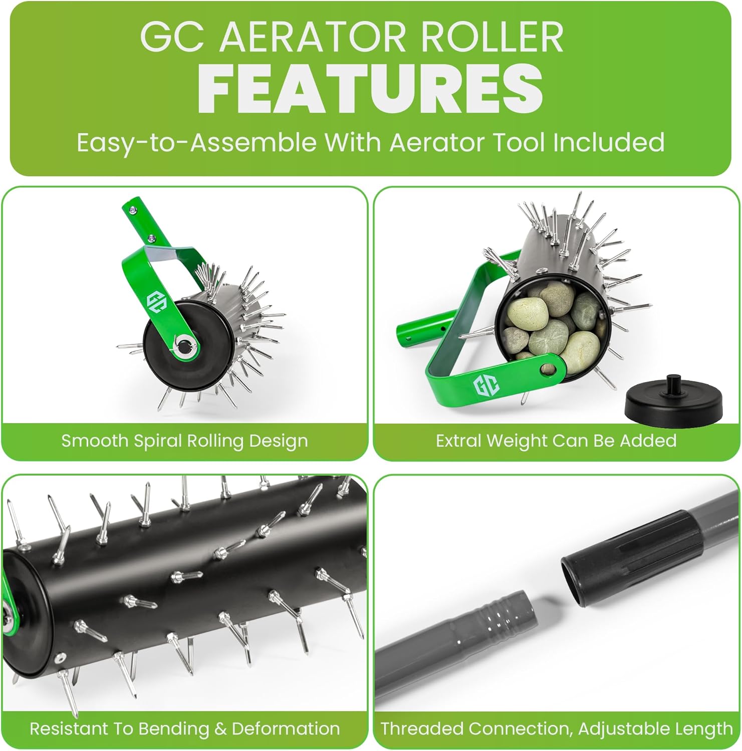 GrdnCare Rolling Lawn Aerator Tool, Heavy-Duty Manual Aerator Lawn Tool - 42 Spike Aerator Lawn Tool with 71" Adjustable Handle for Compact Soil -Push Soil Penetrator for Farm Care & Garden Yard Patio