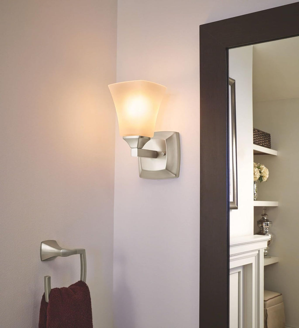 Moen YB5161BN Voss 1-Light Dual-Mount Bath Bathroom Vanity Fixture with Frosted Glass, Brushed Nickel