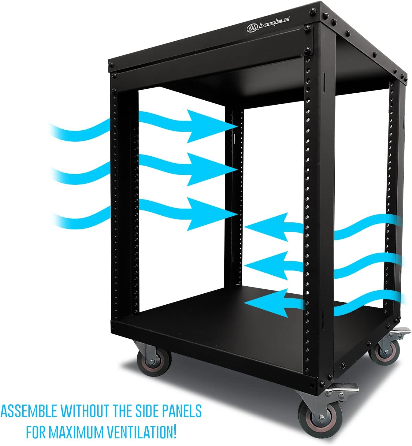 AxcessAbles 12U AV Equipment Rack | 19-Inch Steel Open Frame Home Studio Rack with 3” Caster Wheels | Universal Case for Studio, Server, Network Gear | 550lb Capacity | Screws, Spacer, Tool Included